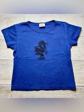 Navy Blue Baby Tee with Velvet Dragon Graphic